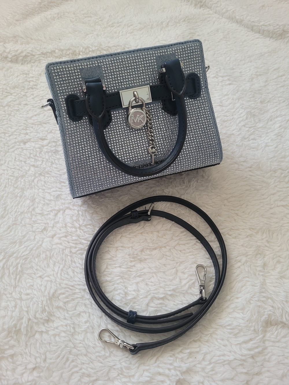 Michael Kors Silver Crystal Mini Satchel with Black Trim